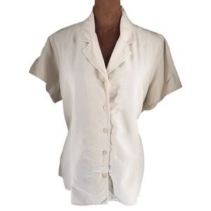 Liz Claiborne First Issue Button Up Shirt Women's 1X Tan Khaki Short Sleeve EUC